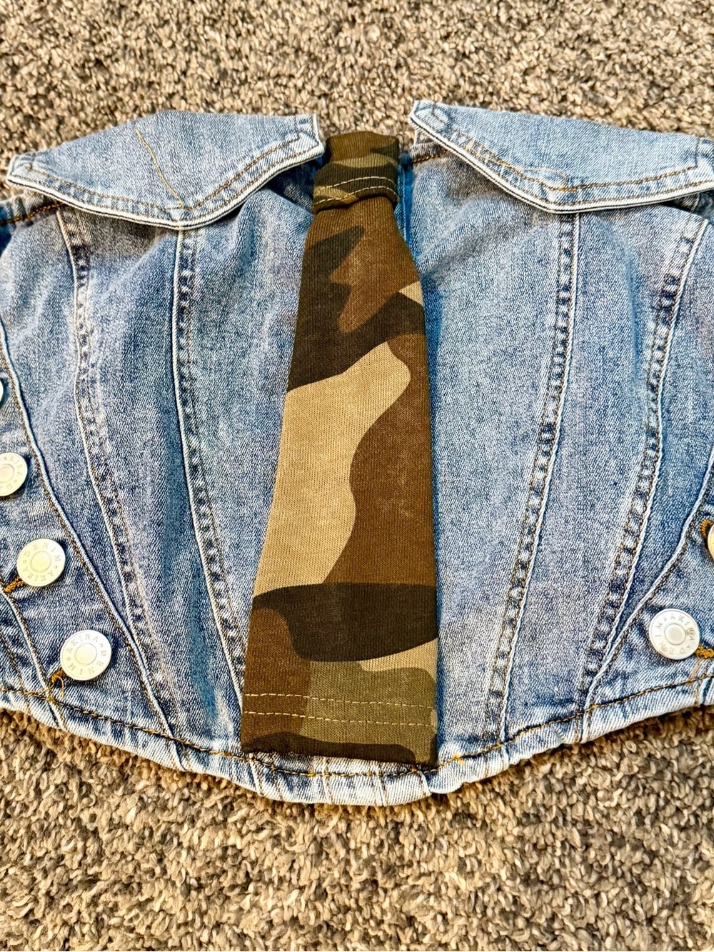 Handmade Denim Bandeau with Camo Accent - Blue